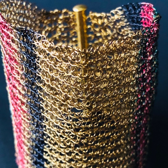 Cleopatra Cuff gold, red, black, green art wire - Picture 7 of 8